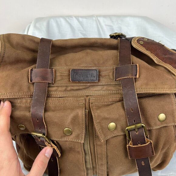 Bed Stu Burns Canvas Bag Tanrustwashed messenger bag with leather straps - Picture 2 of 8